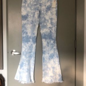 High waisted tie dye flare jeans